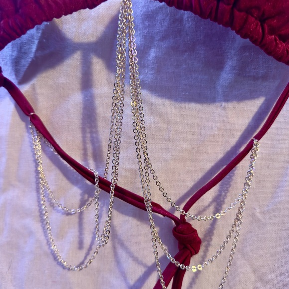 Burgundy Bikini with Gold Chain-Embellished Top - Picture 5 of 7